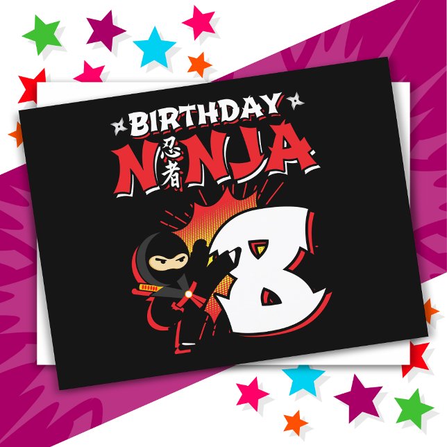 Carte Postale Ninja de bande dessinée de 8 ans pour son 8e anniv (Créateur téléchargé)