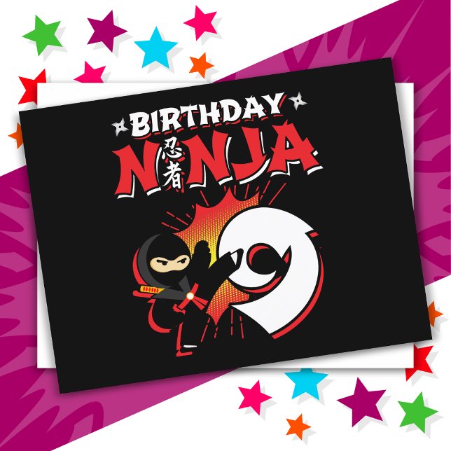 Carte Postale Ninja de bande dessinée de 9 ans pour son 9e anniv (Créateur téléchargé)