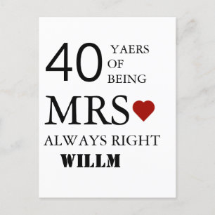 Carte Postale Noces de rubis 40e anniversaire de mariage M. Mme 