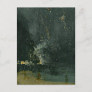 Carte Postale Nocturne en Noir et Or, Falling Rocket