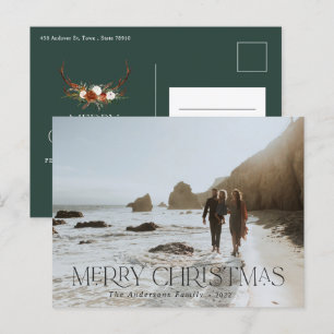 Carte Postale Noël 1 photo botanique cerf floral vert