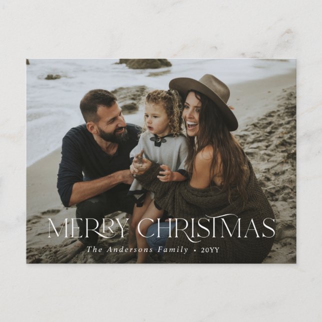 Carte Postale Noël 1 photo sauge vert moderne typographie (Devant)