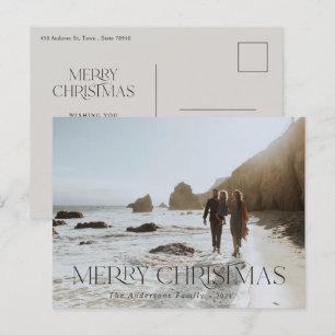 Carte Postale Noël 1 photo typographie moderne gris élégant
