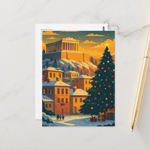 Carte Postale Noël à Athènes – Scène de vacances festive en Grèc