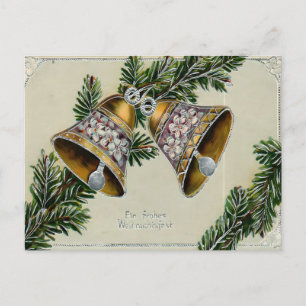 Carte Postale Noël allemand vintage Golden Bells & Pine