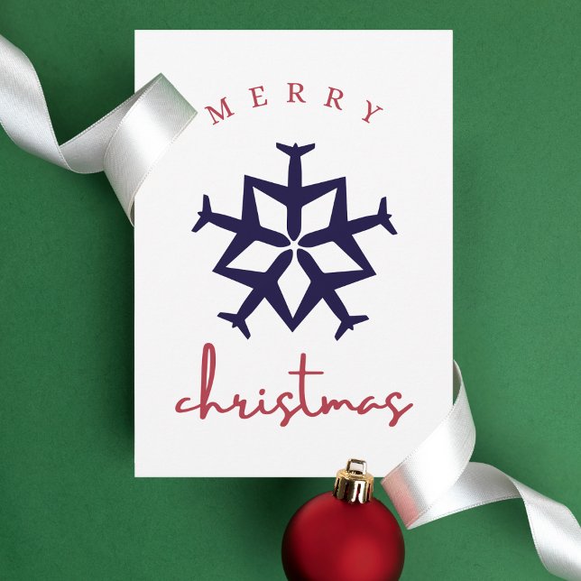 Carte Postale Noël Avion Snowflake Simpl Drôle Aviation (Créateur téléchargé)