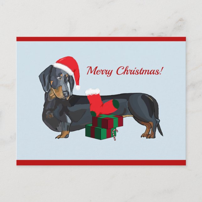 Carte Postale Noël blanc Père Noël Dachshund (Devant)