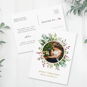 Carte Postale Noël botanique Gold Script Photo Holiday