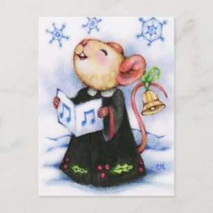 Carte postale Noël Caroling Mouse mignonne Holiday