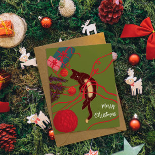 Carte Postale Noël Chat Écheveau – Moment de jeu du chaton festi