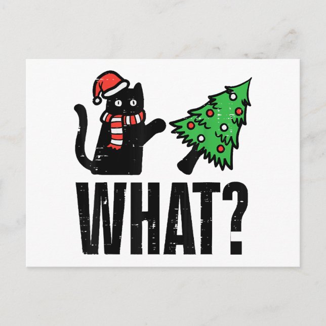 Carte Postale Noël Chat Tipping Xmas Tree Drôle (Devant)