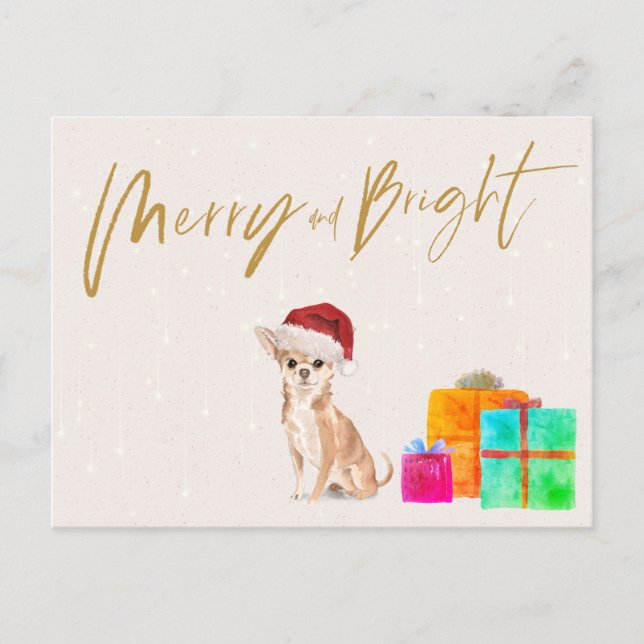 Carte Postale Noël Chihuahua Chien Merry Bright (Devant)
