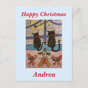 Carte Postale Noël de chat noir