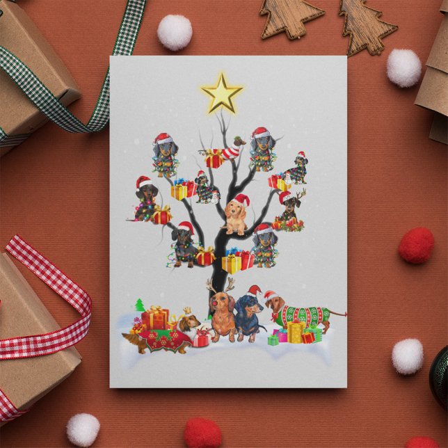 Carte Postale Noël de Dachshund sur l'arbre Chemise Noël idées c (Créateur téléchargé)