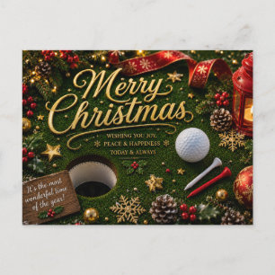 Carte Postale Noël de golf avec balle de golf pour golfeur