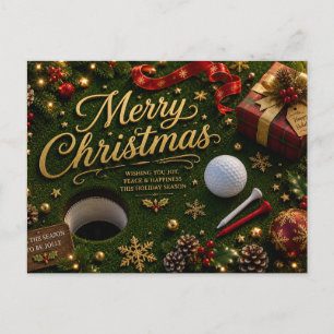 Carte Postale Noël de golf avec balle de golf pour golfeur  