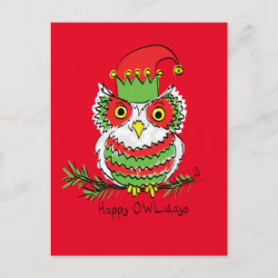 Carte Postale Noël de hibou mignon drôle pour les enfants