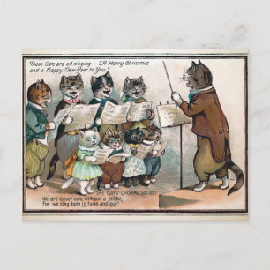 Carte Postale Noël de la chorale de chats victorienne