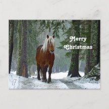 Noël de l'aquarelle de neige de la forêt de cheval