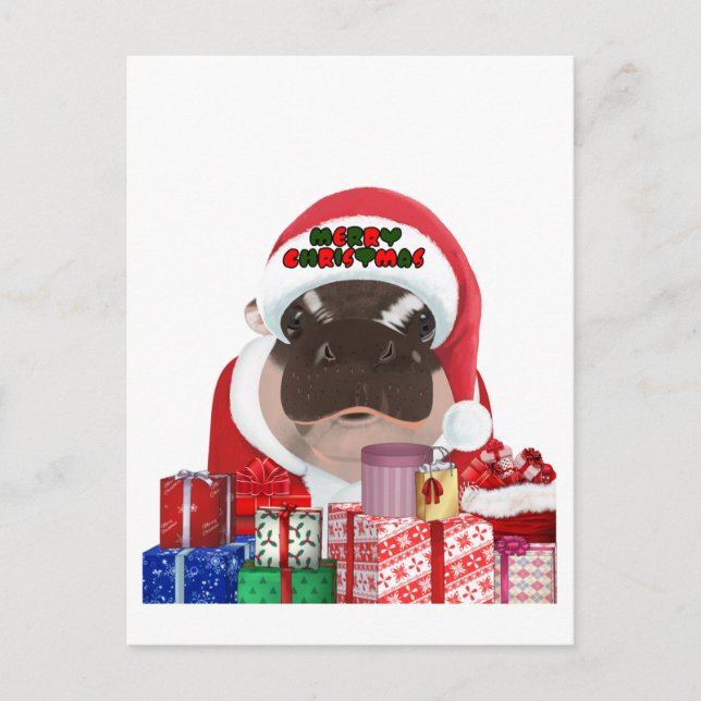 Carte Postale Noël de Moo Deng Hippo (Devant)