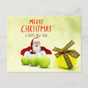 Carte Postale Noël de tennis avec le Père Noël et balle