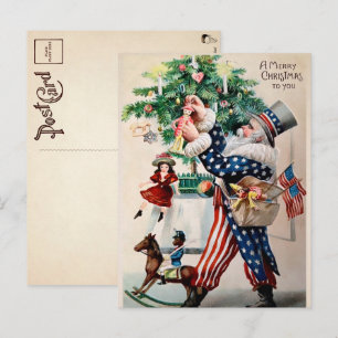 Carte Postale Noël décoré par l'oncle vintage Sam Père Noël