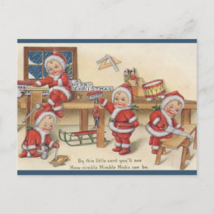 Carte Postale Noël des Elfes du Père Noël Vintage 