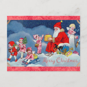 Carte Postale Noël des mignons anges Père Noël Vintages