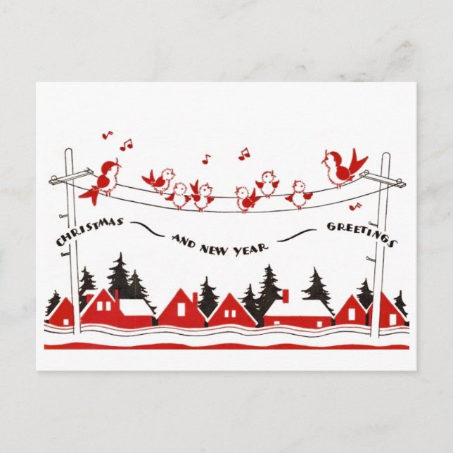Carte Postale Noël des oiseaux chanteurs (Devant)