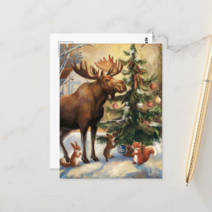 Carte Postale Noël des orignaux et des écureuils