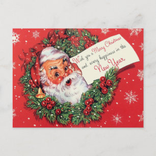 Carte postale Noël du Père Noël Rétro Wreath