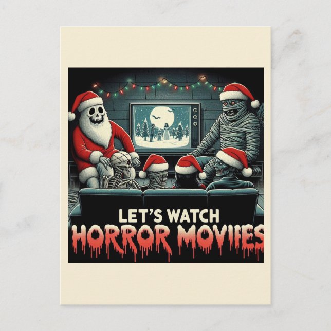 Carte Postale Noël Éffrayant Rétro Horreur Movies Amis (Devant)