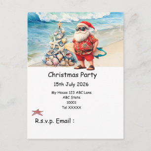 Carte Postale Noël en juillet avec PÈRE NOËL sur la plage
