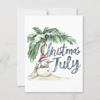Carte Postale Noël en juillet Beach Snowman & Palm Tree