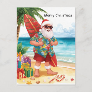 Carte Postale Noël en juillet en faisant du surf avec PÈRE NOËL
