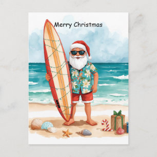 Carte Postale Noël en juillet en faisant du Surf avec PÈRE NOËL