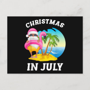 Carte Postale Noël en Juillet Santa Flamant Rose Piscine Été