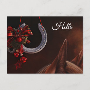 Carte Postale Noël équestre pendre en fer à cheval Photo Bonjour