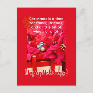 Carte Postale Noël et beaucoup de vin Tortue et poinsettias