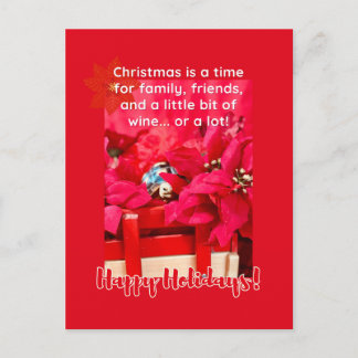 Carte Postale Noël et beaucoup de vin Tortue et poinsettias