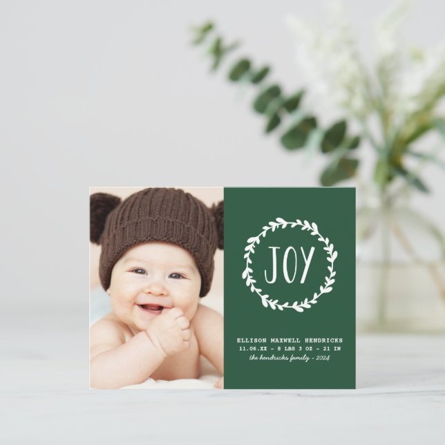 Carte Postale Noël Faire-part de naissance vert (Debout devant)