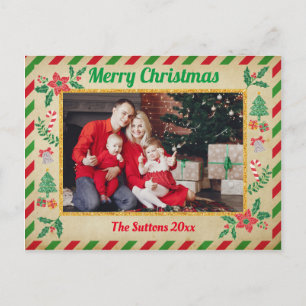 Carte Postale Noël Famille Photo Parties scintillant Air Mail