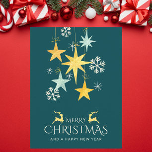 Carte Postale Noël Festif Jaune et Étoile Verte
