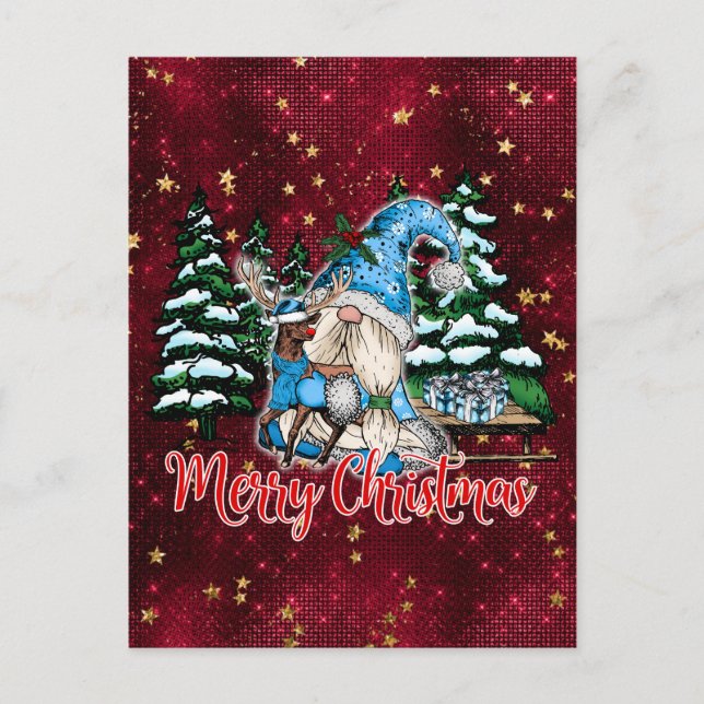 Carte postale Noël Gnome Bourgogne Red Stars (Devant)