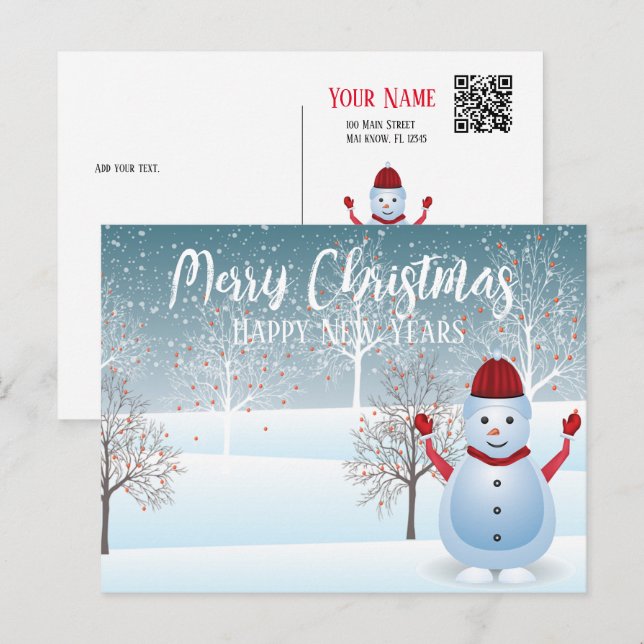 Carte postale Noël hiver Snowman (Devant / Derrière)