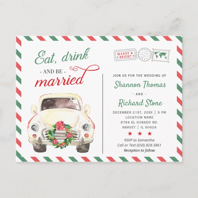 Carte Postale Noël Holiday Travel Red Faire-part de mariage (Devant)