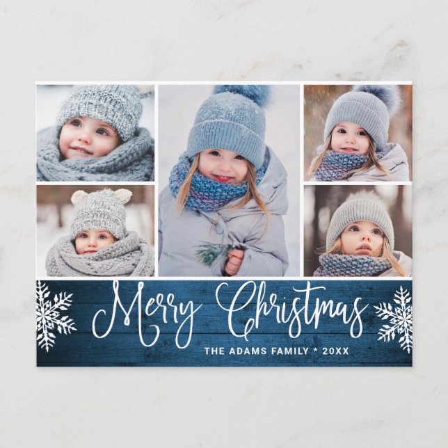 Carte Postale Noël Holly Rustic 5 PHOTO Salutation Holiday Po (Devant)