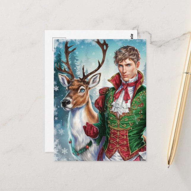 Carte Postale Noël Homme blond et beau (Devant/Arrière en situation)