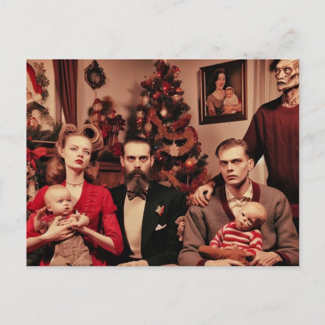 Carte Postale Noël Horreur Retro Déplaisant Portrait de famille (Devant)