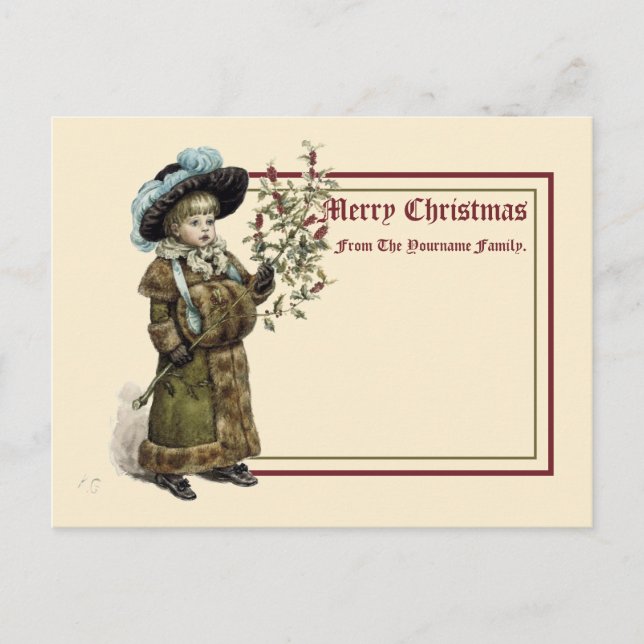 Carte Postale Noël Kate Greenaway de l'ère victorienne vintage (Devant)